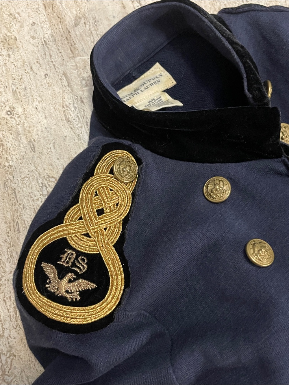 Ralph Lauren Denim & Supply Military Officer Jacket Navy Gold Velvet Lapel Sz M - Picture 7 of 16